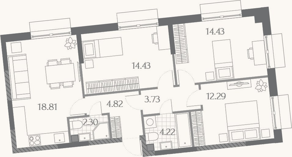 Планировка: 4+ к, 75 м²