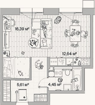 Планировка: Студия, 39,1 м²