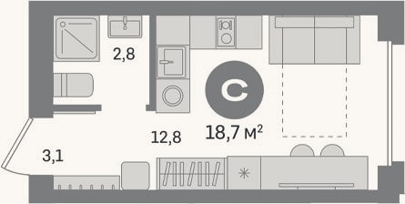 Планировка: Студия, 18,7 м²