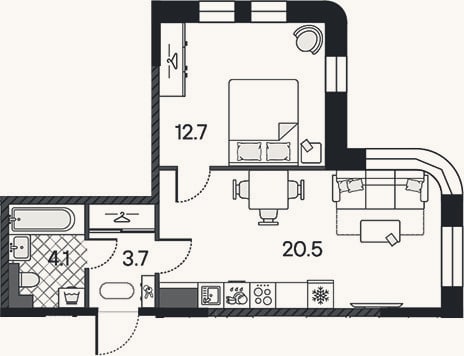 Планировка: 2-к, 41 м²