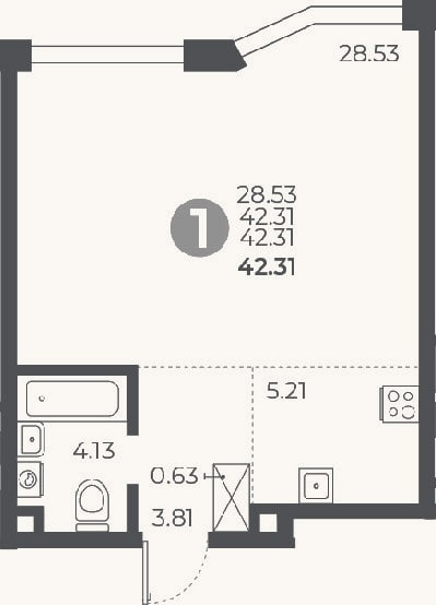 Планировка: Студия, 42,3 м²