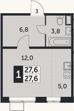 Планировка: Студия, 27,6 м²
