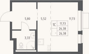 Планировка: Студия, 26,4 м²