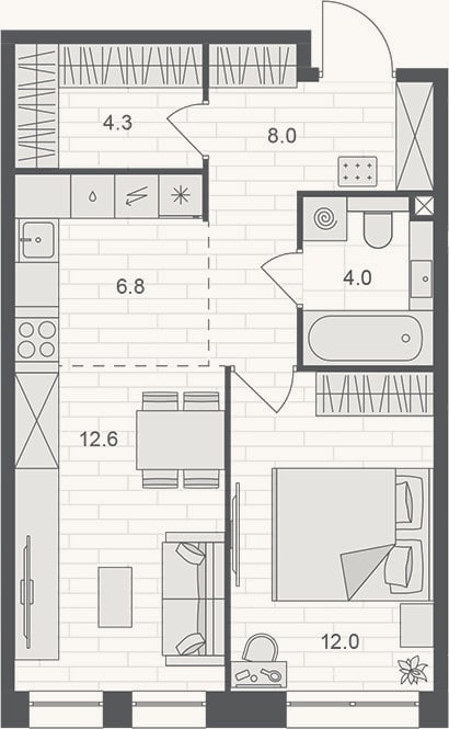 Планировка: 2-к, 47,7 м²