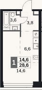 Планировка: Студия, 28,6 м²