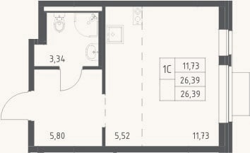Планировка: Студия, 26,4 м²