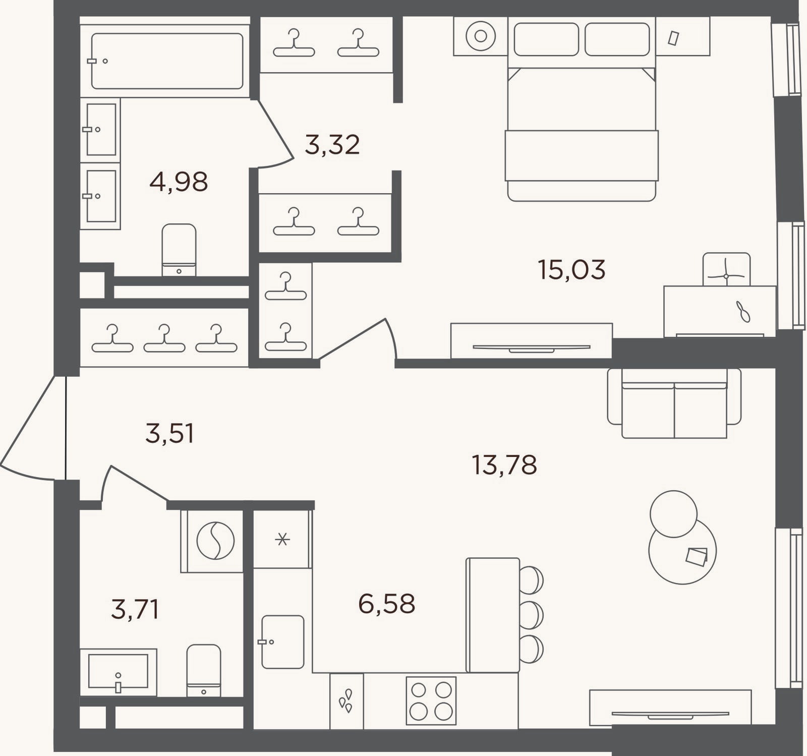 Планировка: 2-к, 50,9 м²