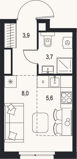 Планировка: Студия, 21,2 м²