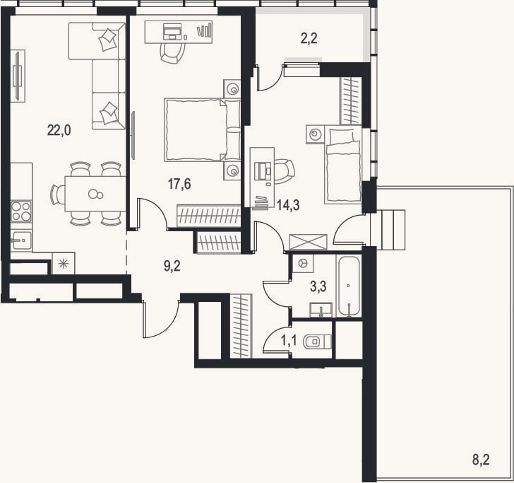 Планировка: 3-к, 67,5 м²