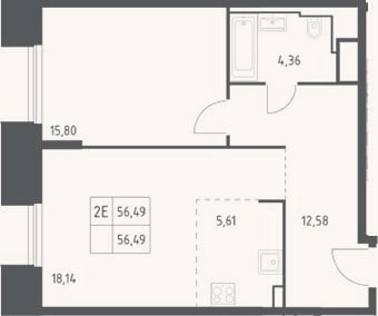 Планировка: 2-к, 56,5 м²