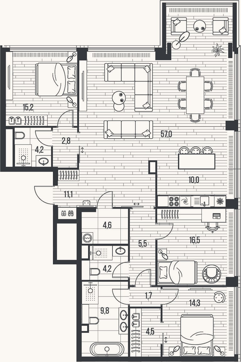 Планировка: 4+ к, 163,2 м²