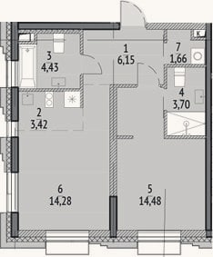 Планировка: 2-к, 48,1 м²