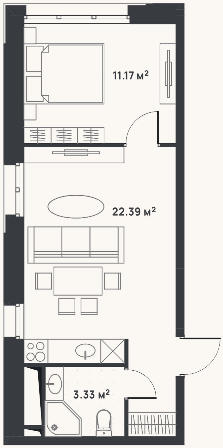 Планировка: 1-к, 36,9 м²