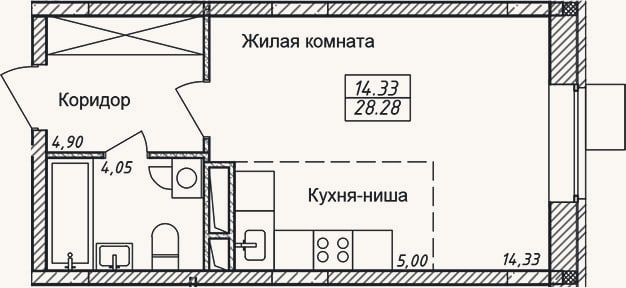 Планировка: Студия, 28,3 м²