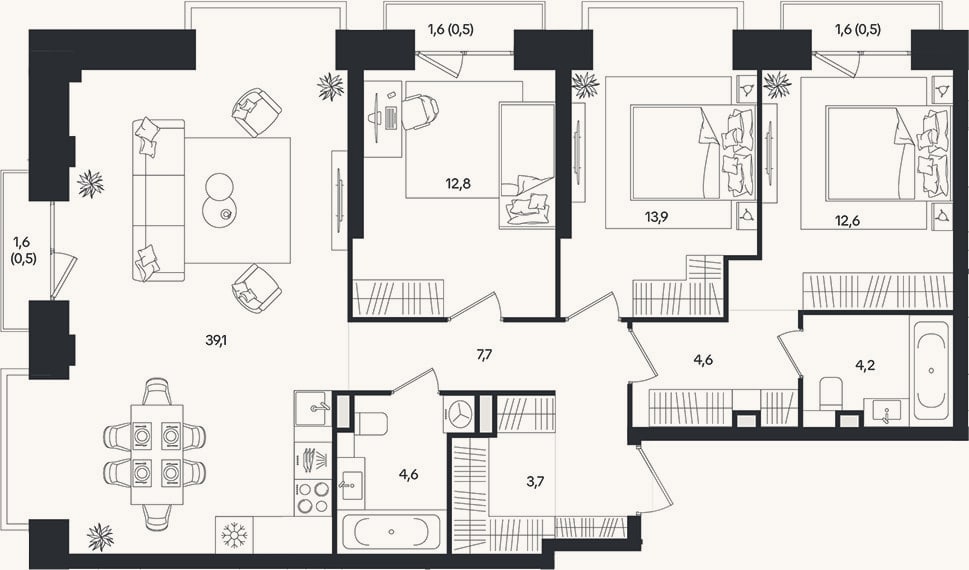 Планировка: 4+ к, 103,2 м²