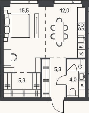 Планировка: Студия, 42,1 м²
