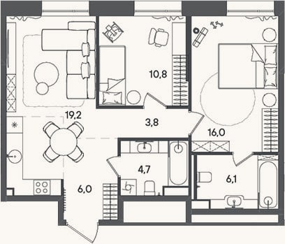 Планировка: 3-к, 66,6 м²