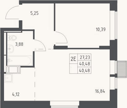 Планировка: 2-к, 40,5 м²