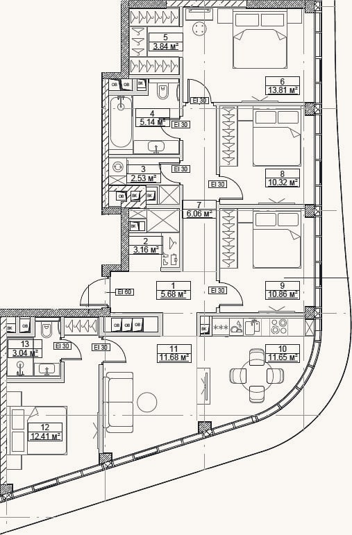Планировка: 4+ к, 100,2 м²