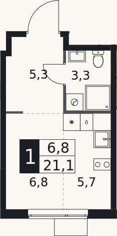 Планировка: Студия, 21,1 м²