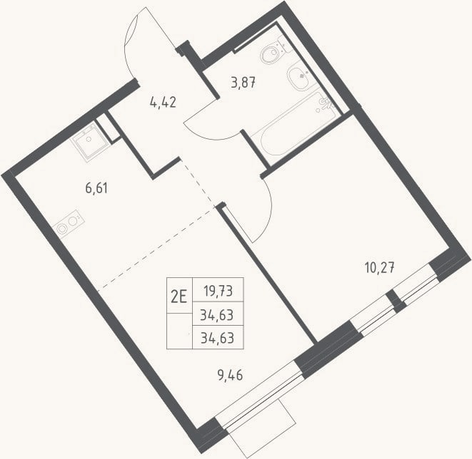 Планировка: 2-к, 34,6 м²