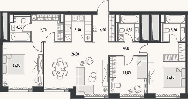 Планировка: 4+ к, 105,2 м²