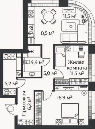 Планировка: 3-к, 69,1 м²