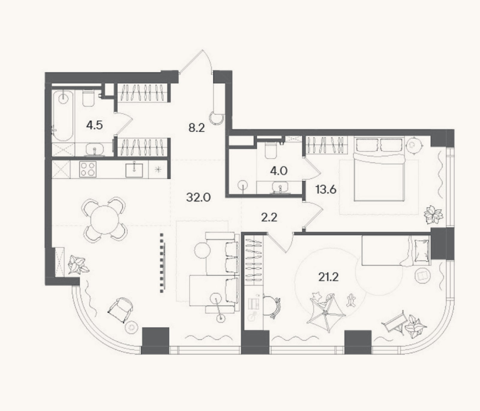 Планировка: 3-к, 85,7 м²