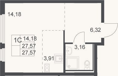 Планировка: Студия, 27,6 м²