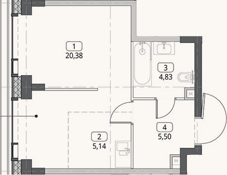 Планировка: Студия, 35,9 м²