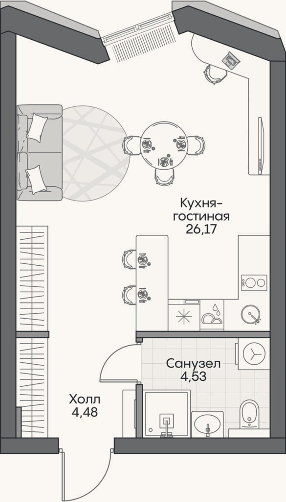 Планировка: Студия, 34,6 м²