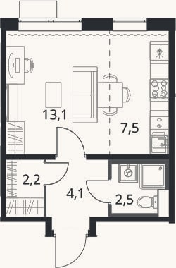 Планировка: Студия, 29,4 м²