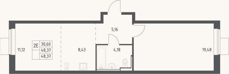 Планировка: 2-к, 48,4 м²