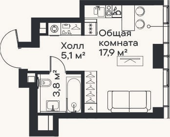 Планировка: Студия, 26,8 м²