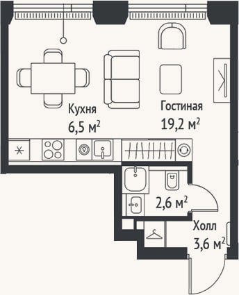 Планировка: Студия, 31,8 м²