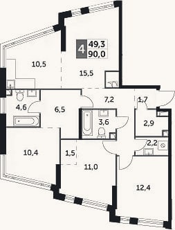 Планировка: 4+ к, 90 м²