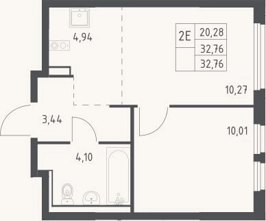 Планировка: 2-к, 32,8 м²