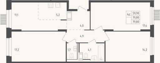 Планировка: 4+ к, 78,8 м²