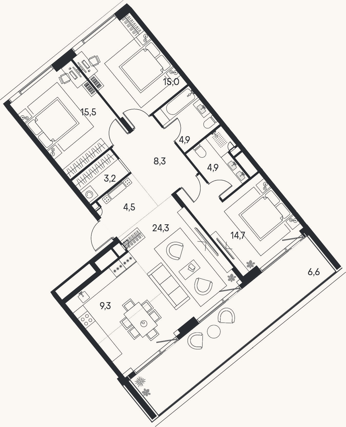 Планировка: 4+ к, 104,6 м²