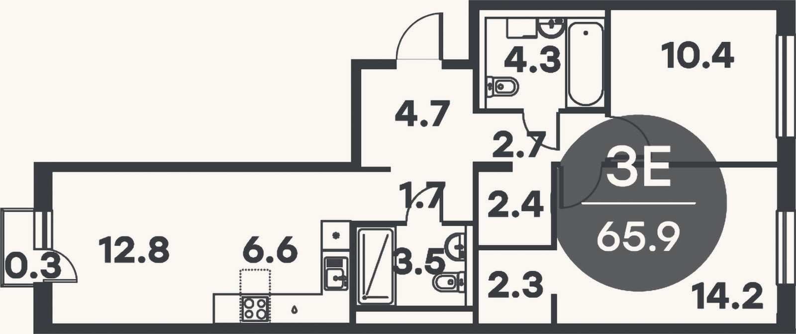 Планировка: 3-к, 65,6 м²