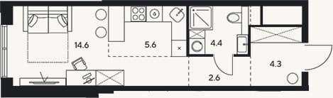 Планировка: Студия, 31,5 м²