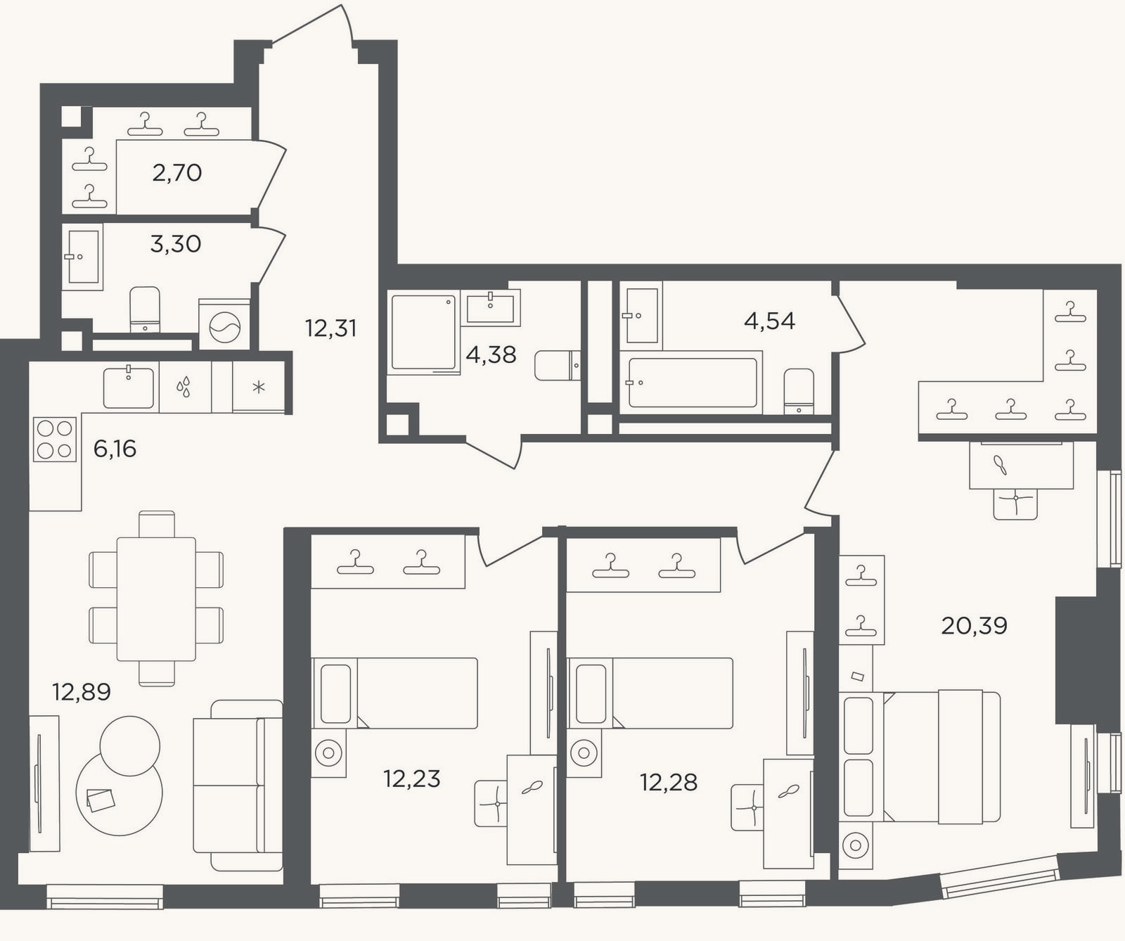 Планировка: 4+ к, 91,2 м²