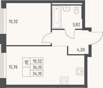 Планировка: 2-к, 34,1 м²