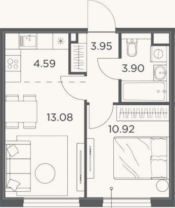 Планировка: 2-к, 36,4 м²