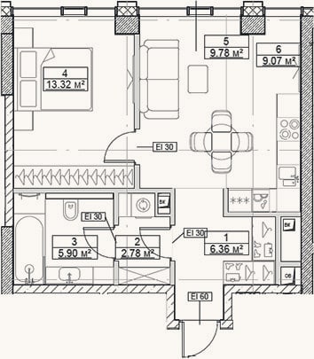 Планировка: 2-к, 47,2 м²