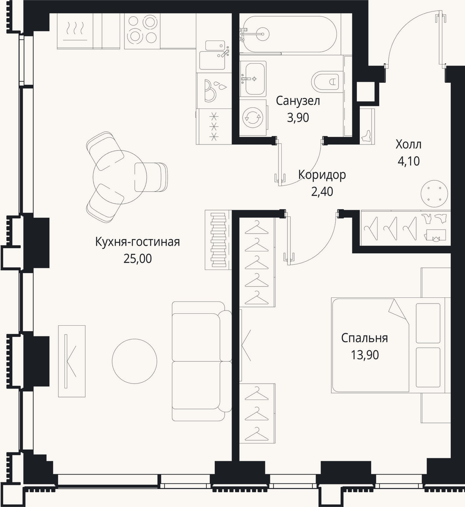 Планировка: 2-к, 49,3 м²