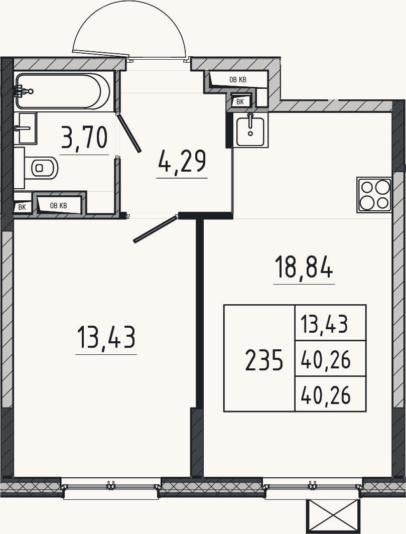 Планировка: 2-к, 40,3 м²