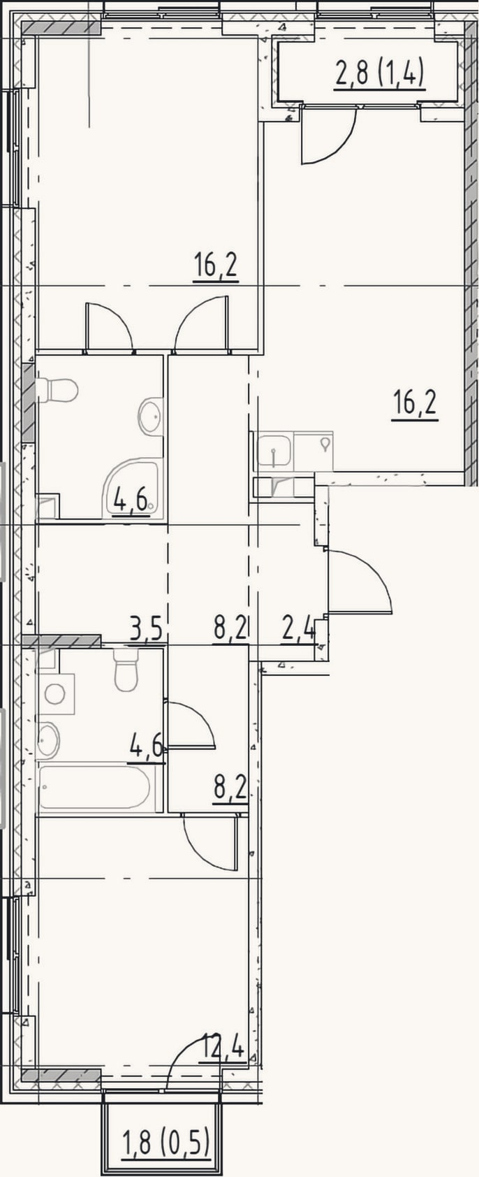 Планировка: 3-к, 68,1 м²