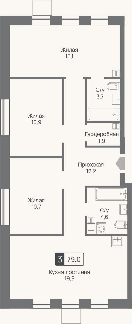 Планировка: 4+ к, 79 м²