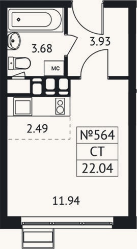 Планировка: Студия, 22 м²